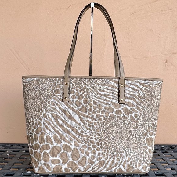 Michael Kors Carter Large Open Tote Shoulder Bag MK Zebra Print Camel Multi